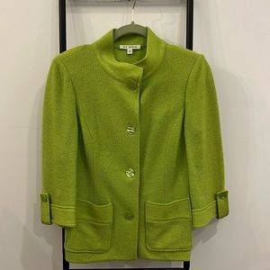 St John Cardigan Jacket Size 6 Knit Shoulder Pads Buttons Pockets Green Luxury